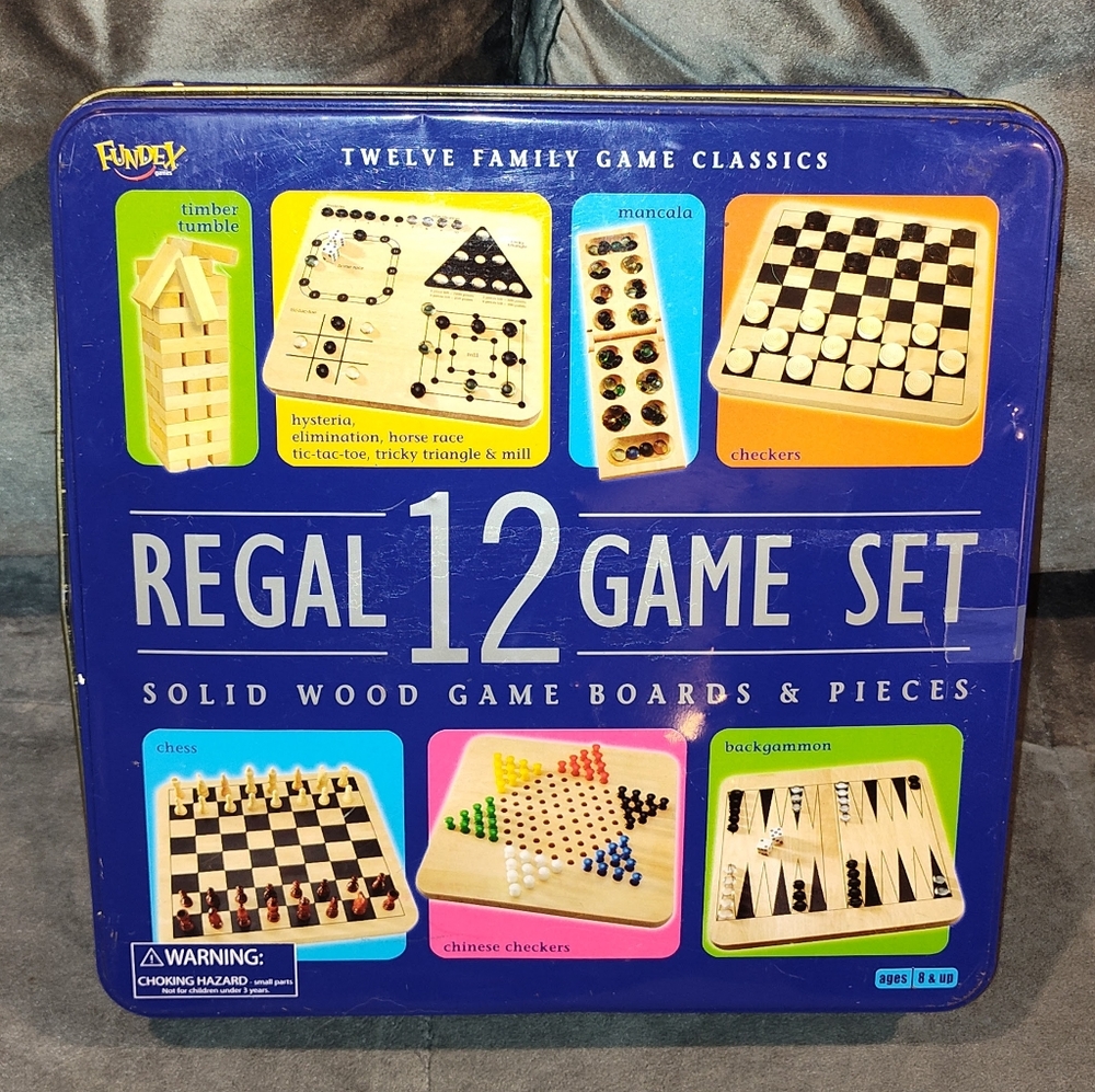 NOB FUNDEX REGAL 12 GAME SET SOLID WOOD GAME BOARDS & PIECES 12 FAMILY GAMES